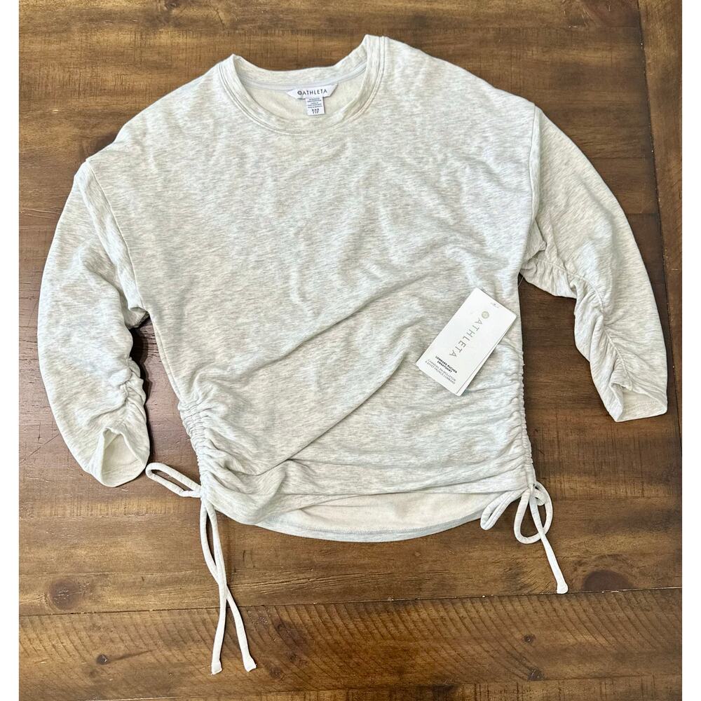 Athleta Ruched Sweatshirt XXS Light Gray Side Drawstring Pullover NWT